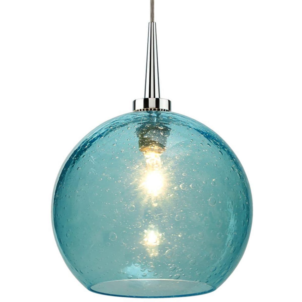 Bruck Lighting | Bobo II Mini Pendant — Aqua, Chrome, Line Voltage/4-inch Canopy, Halogen