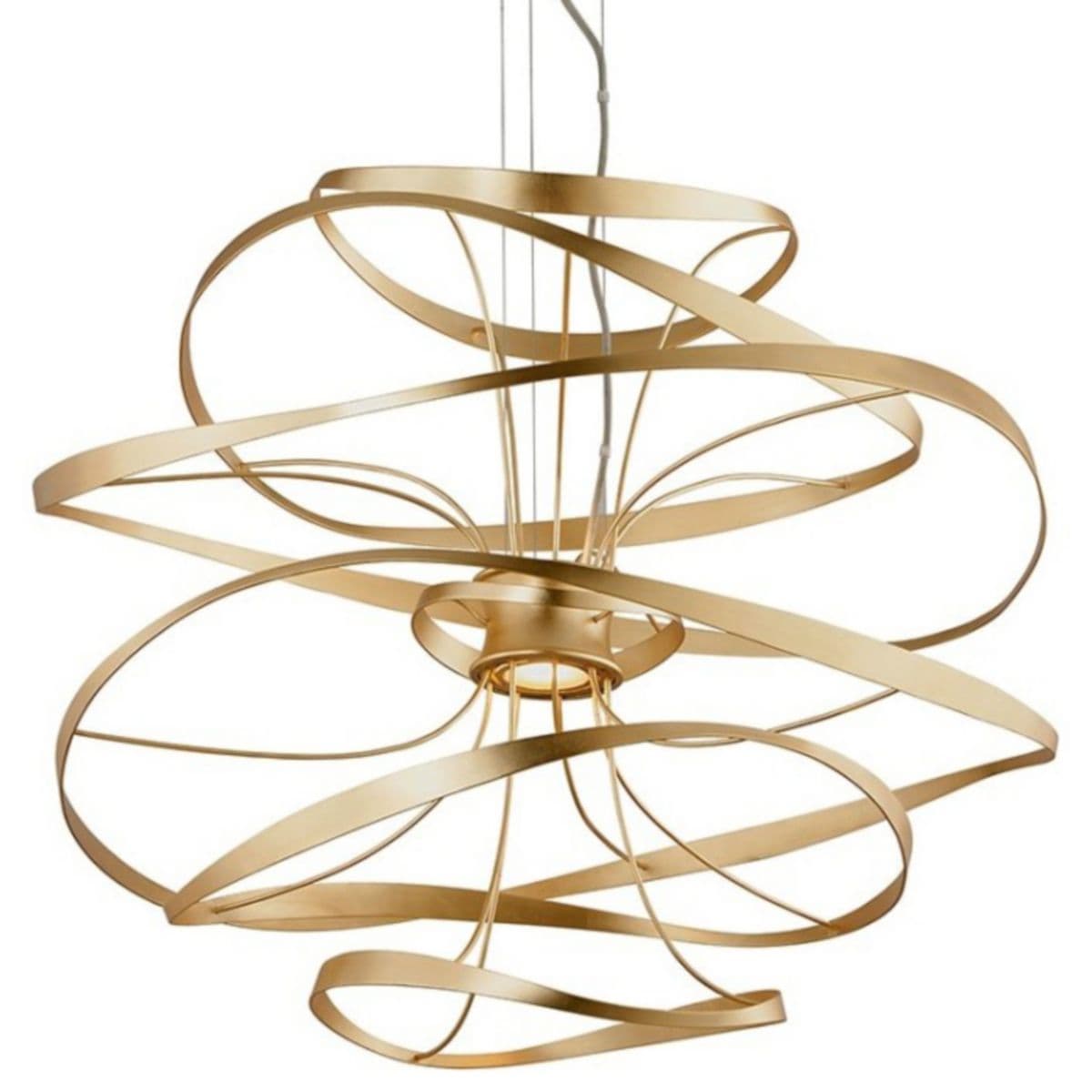 Corbett Lighting | Calligraphy LED Pendant — Gold Leaf with Polished Stainless Accents, Large