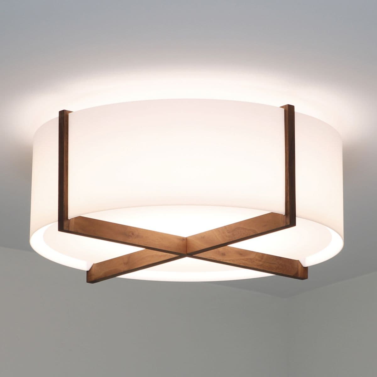 Cerno | Plura Flushmount — Walnut, Frosted Polymer, 18 inch Diameter, Fluorescent