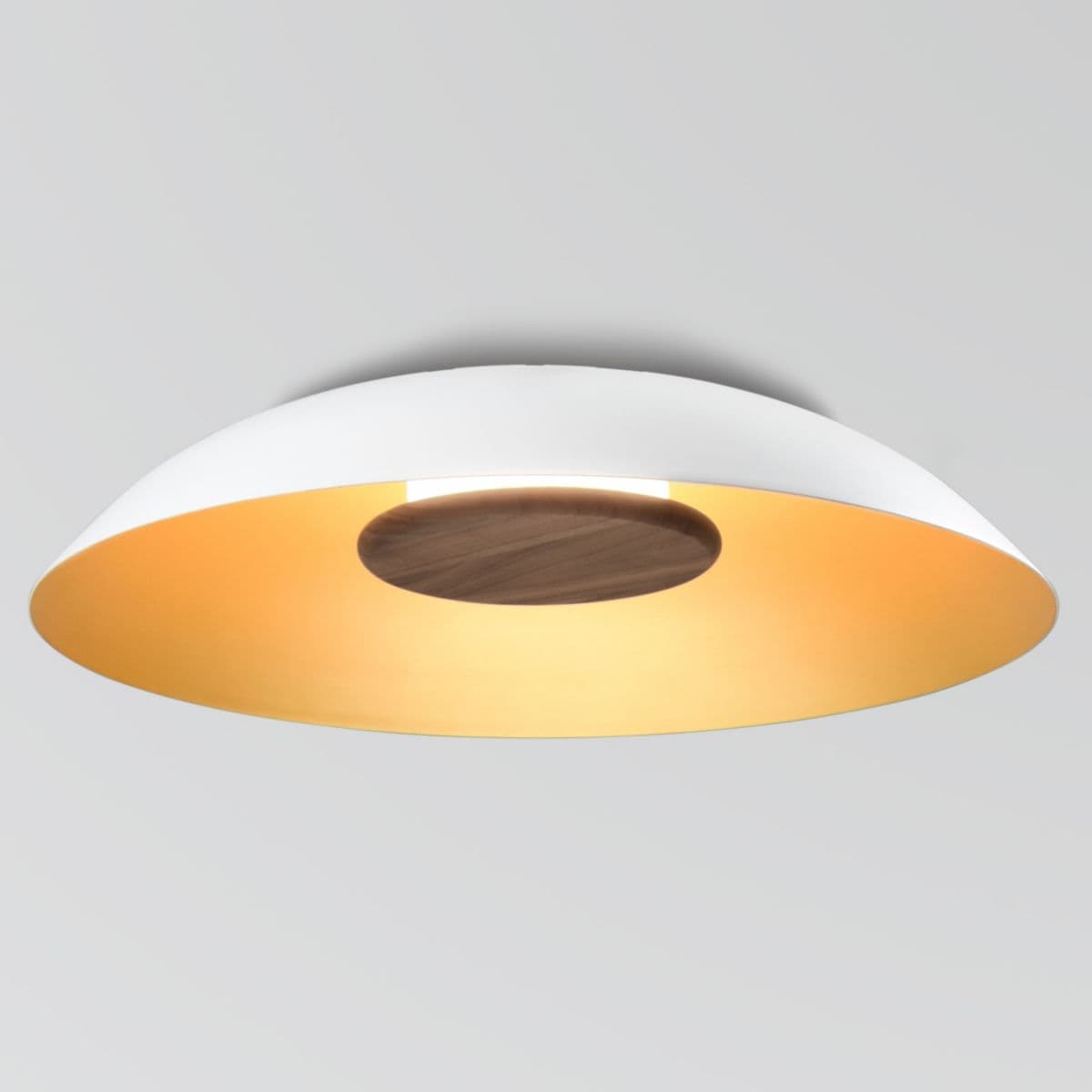 Cerno | Volo LED Flushmount — Brushed Brass Interior & White Exterior with Walnut Disc, 24 Inch