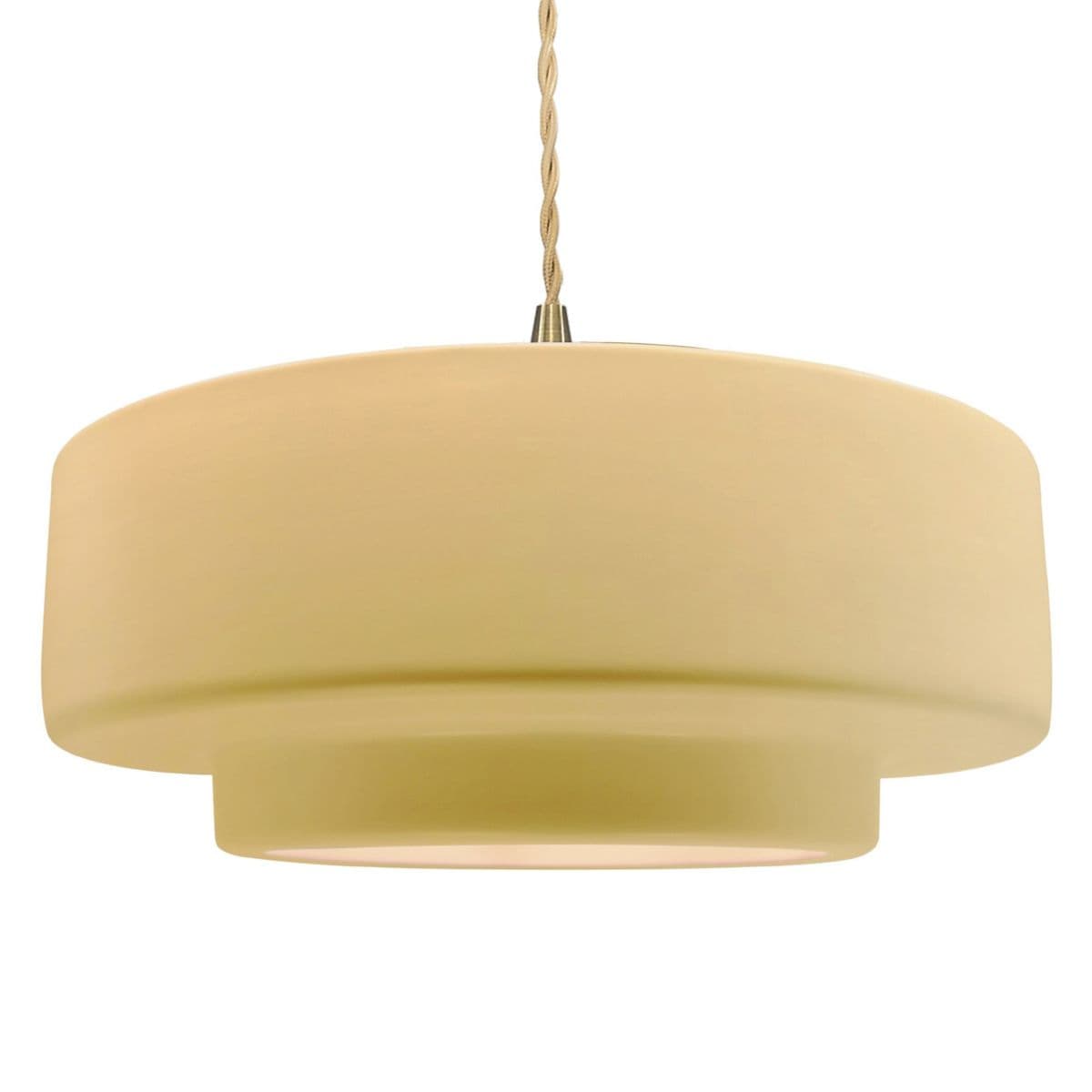 Justice Design Group | Radiance Tier Pendant — Muted Yellow, Brushed Brass, Large, Beige Twisted, Replaceable Bulb
