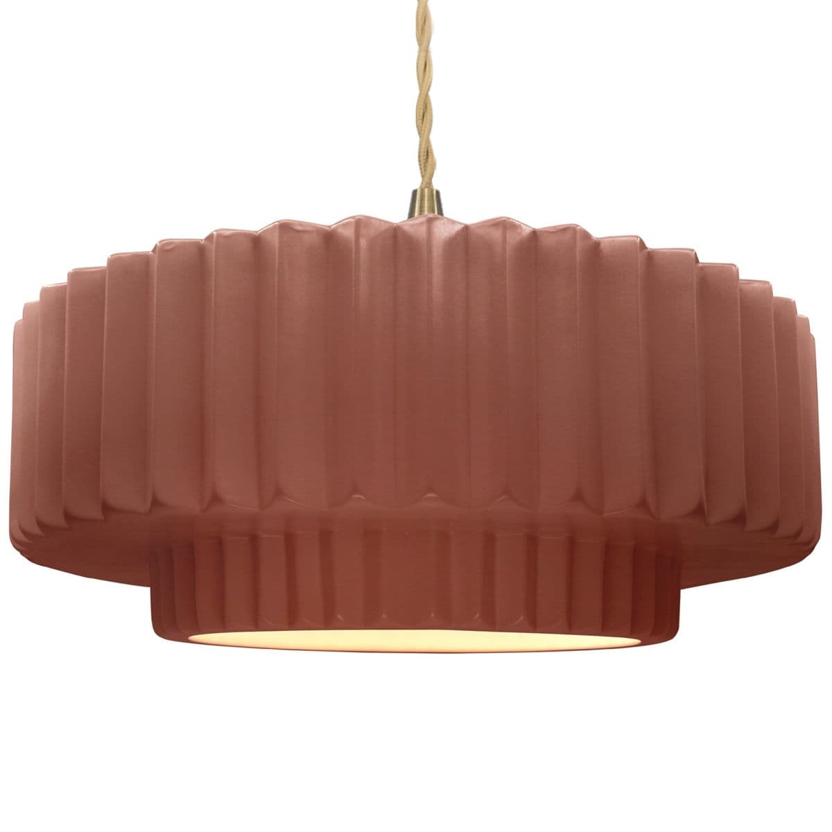 Justice Design Group | Radiance Tier Pleated Pendant — Canyon Clay, Brushed Brass, Large, Beige Twisted, Replaceable Bulb