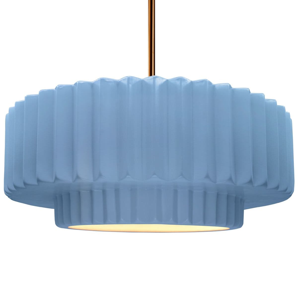 Justice Design Group | Radiance Tier Pleated Pendant — Sky Blue, Brushed Brass, Large, Rigid Stem, Replaceable Bulb