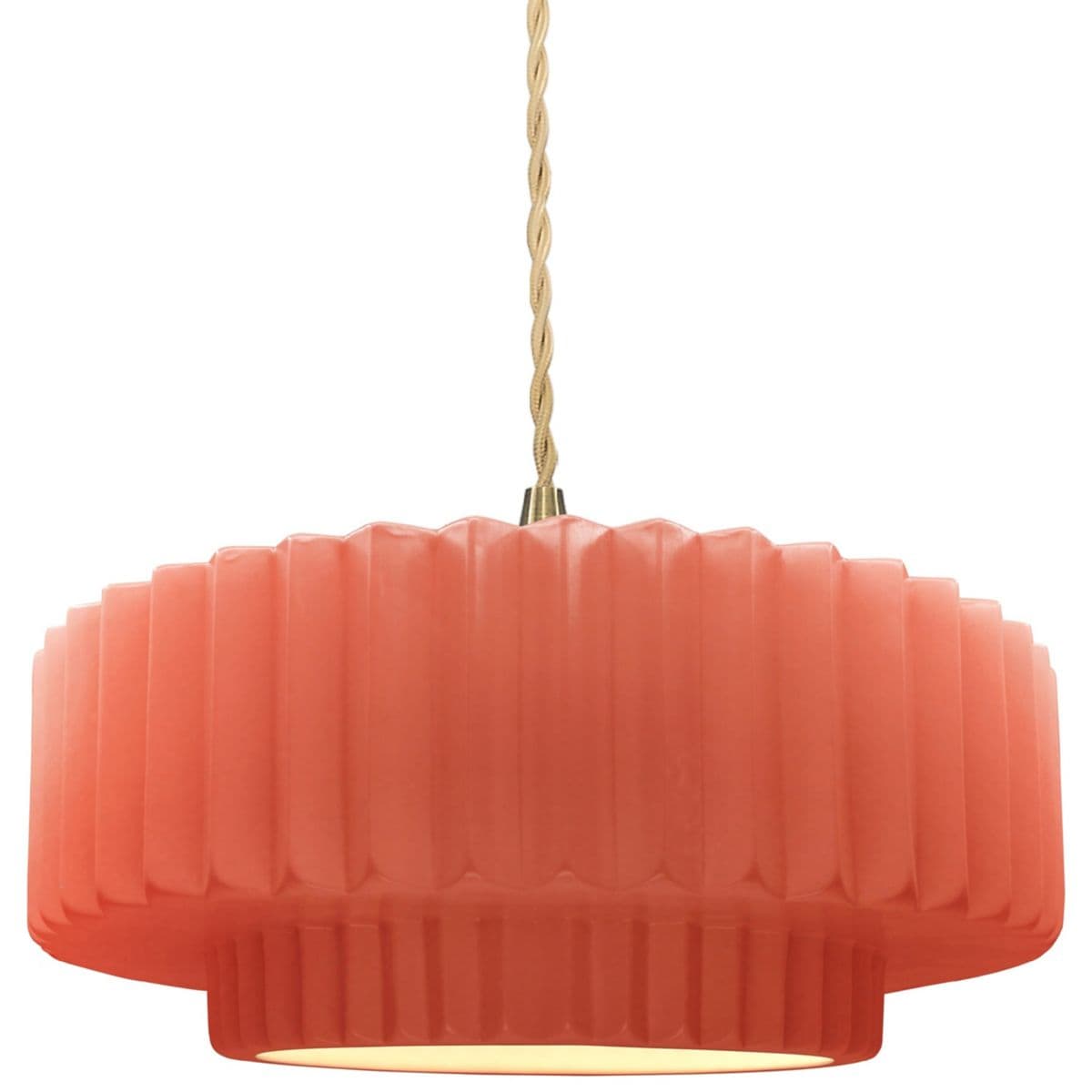 Justice Design Group | Radiance Tier Pleated Pendant — Gloss Blush, Brushed Brass, Medium, Beige Twisted, Replaceable Bulb