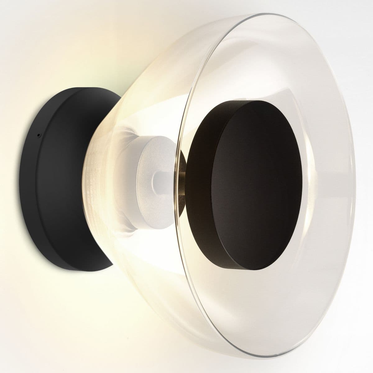 Marset | Aura Plus LED Wall Sconce — Black Frame / Transparent Shade, Small