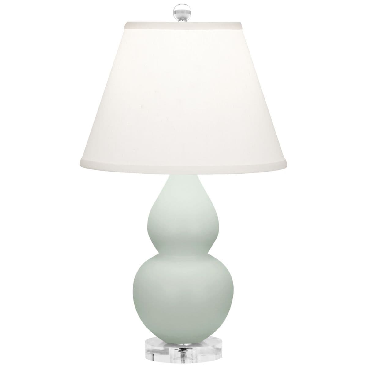Robert Abbey | Double Gourd Lucite Accent Table Lamp — Matte Celadon Glazed Ceramic with Lucite Base, Pearl Dupioni Fabric Shade