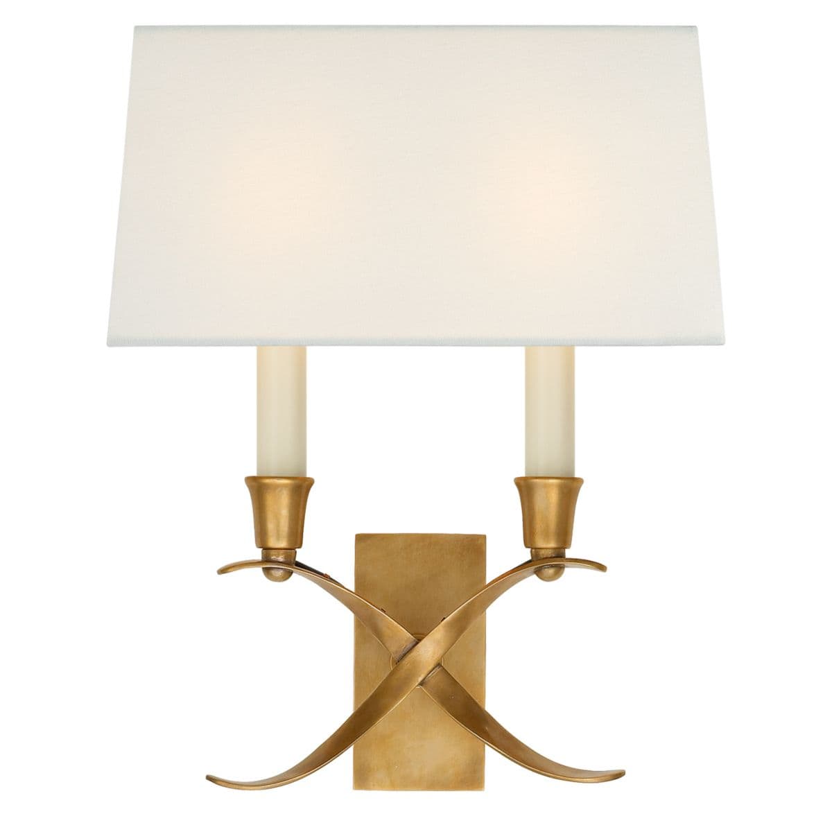 Visual Comfort Signature | Cross Bouillotte Wall Sconce — Antique-Burnished Brass, Linen Shade