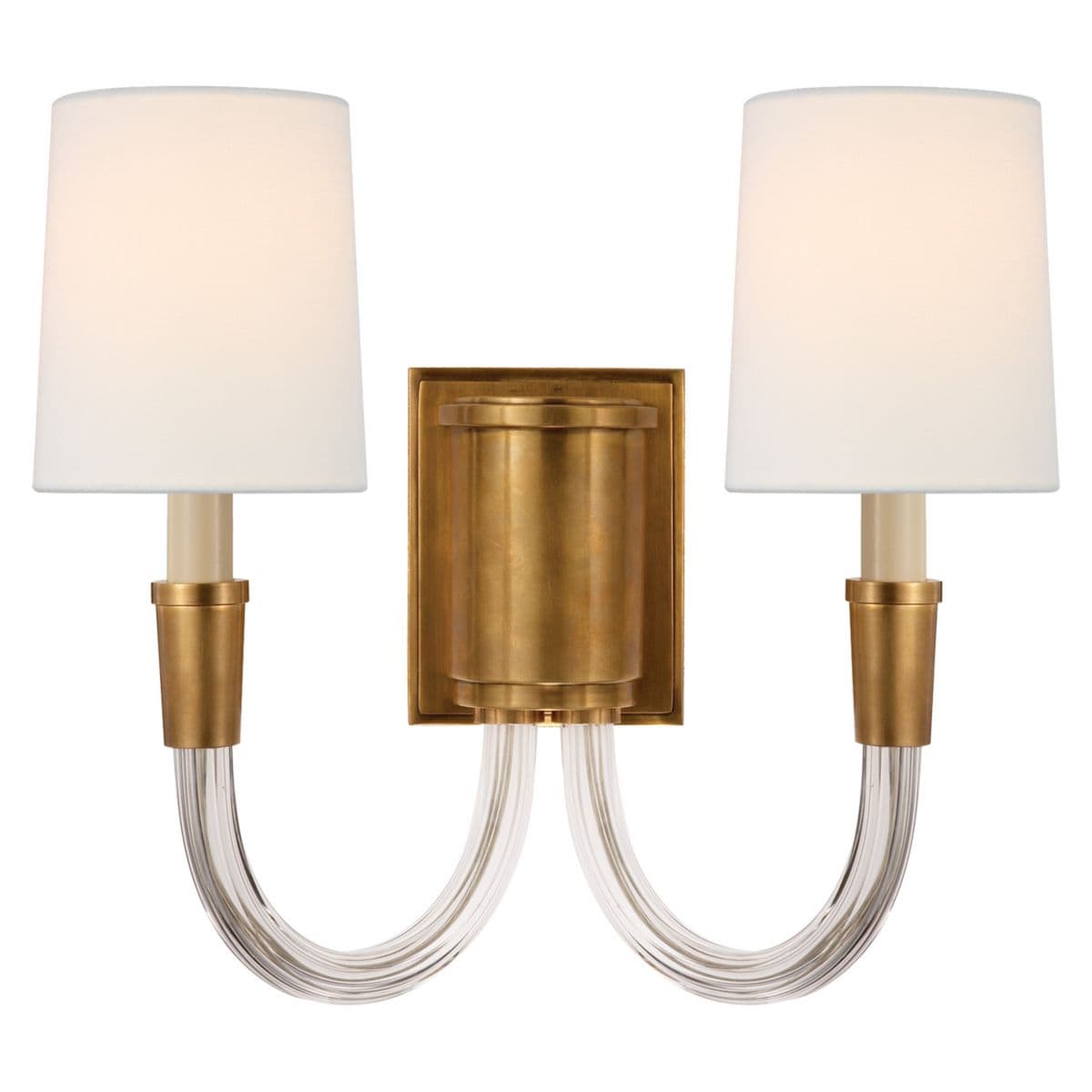 Visual Comfort Signature | Vivian Double Wall Sconce — Linen, Hand-Rubbed Antique Brass