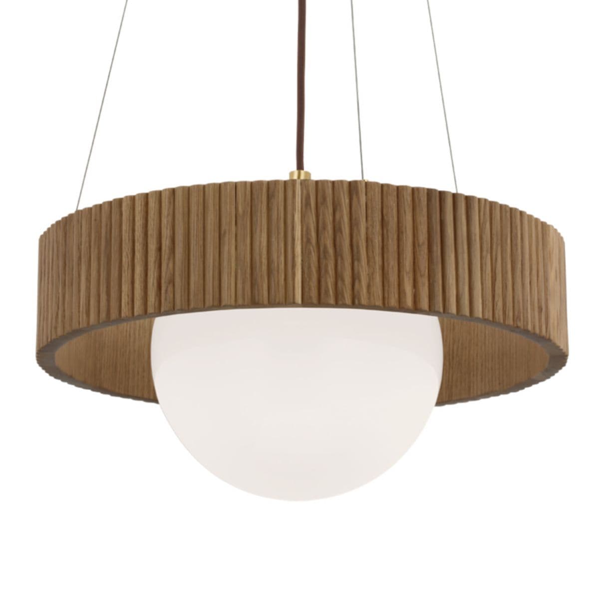 Visual Comfort Signature | Arena Ring and Globe Chandelier — Hand-Rubbed Antique Brass with Natural Oak, Small