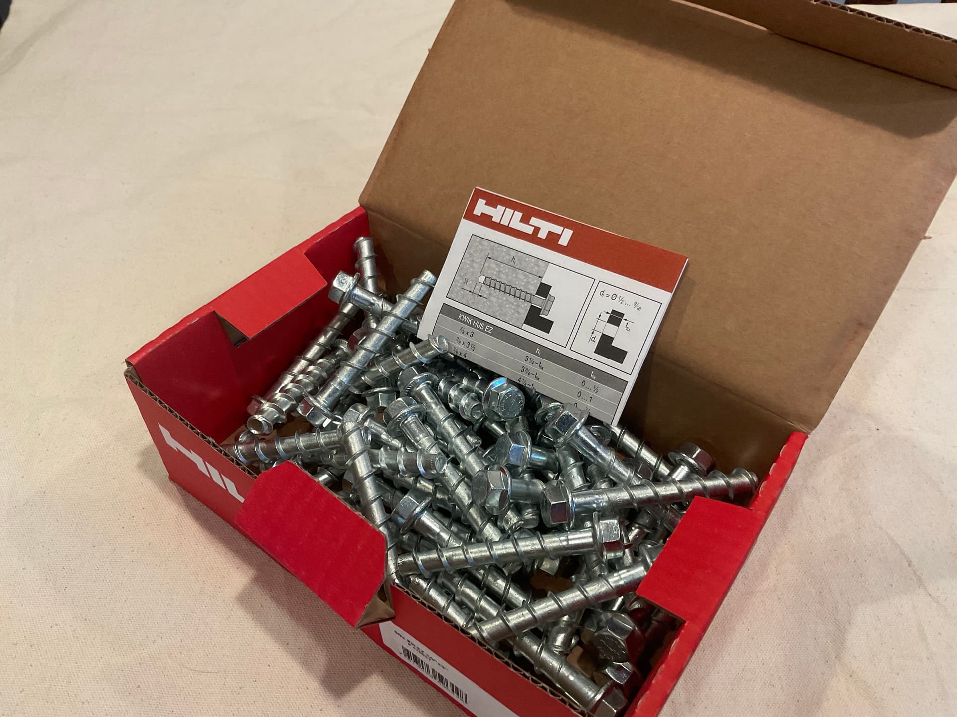 Hilti KH-EZ 3/8" x 3" concrete screws, 50 per box