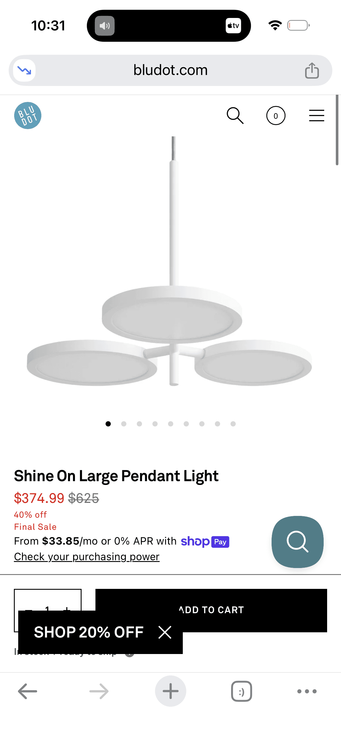 Blu Dot Shine On Large Pendant Light, modern adjustable ceiling fixture