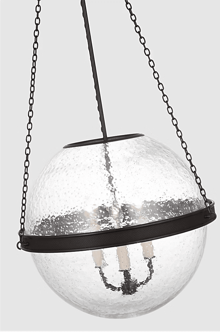Reese 18" Globe Pendant in bronze finish with restoration glass