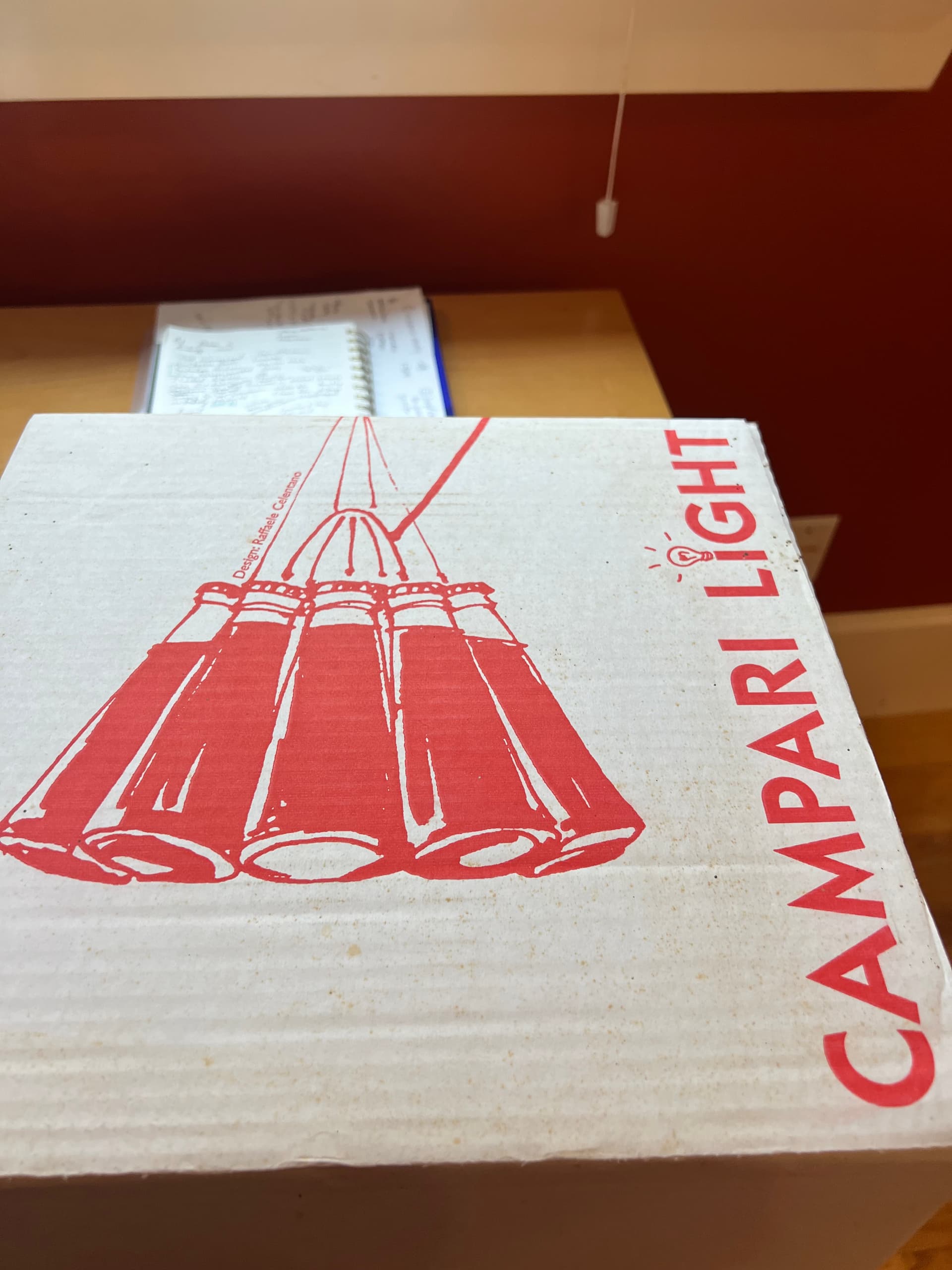 Iconic Ingo Maurer pendant made from real Campari bottles, new and never installed - alternate view
