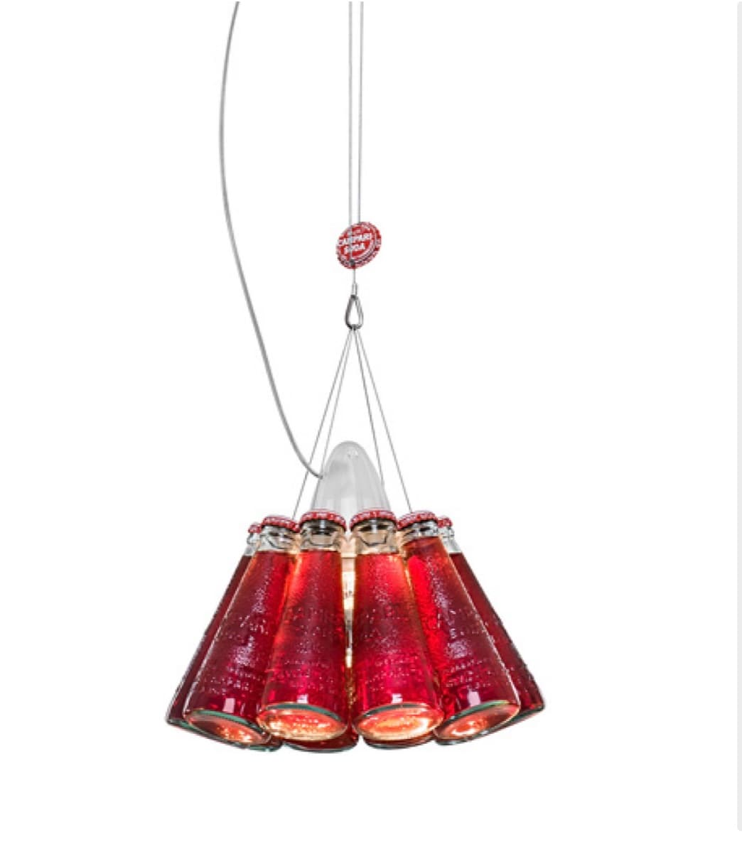 Iconic Ingo Maurer pendant made from real Campari bottles, new and never installed
