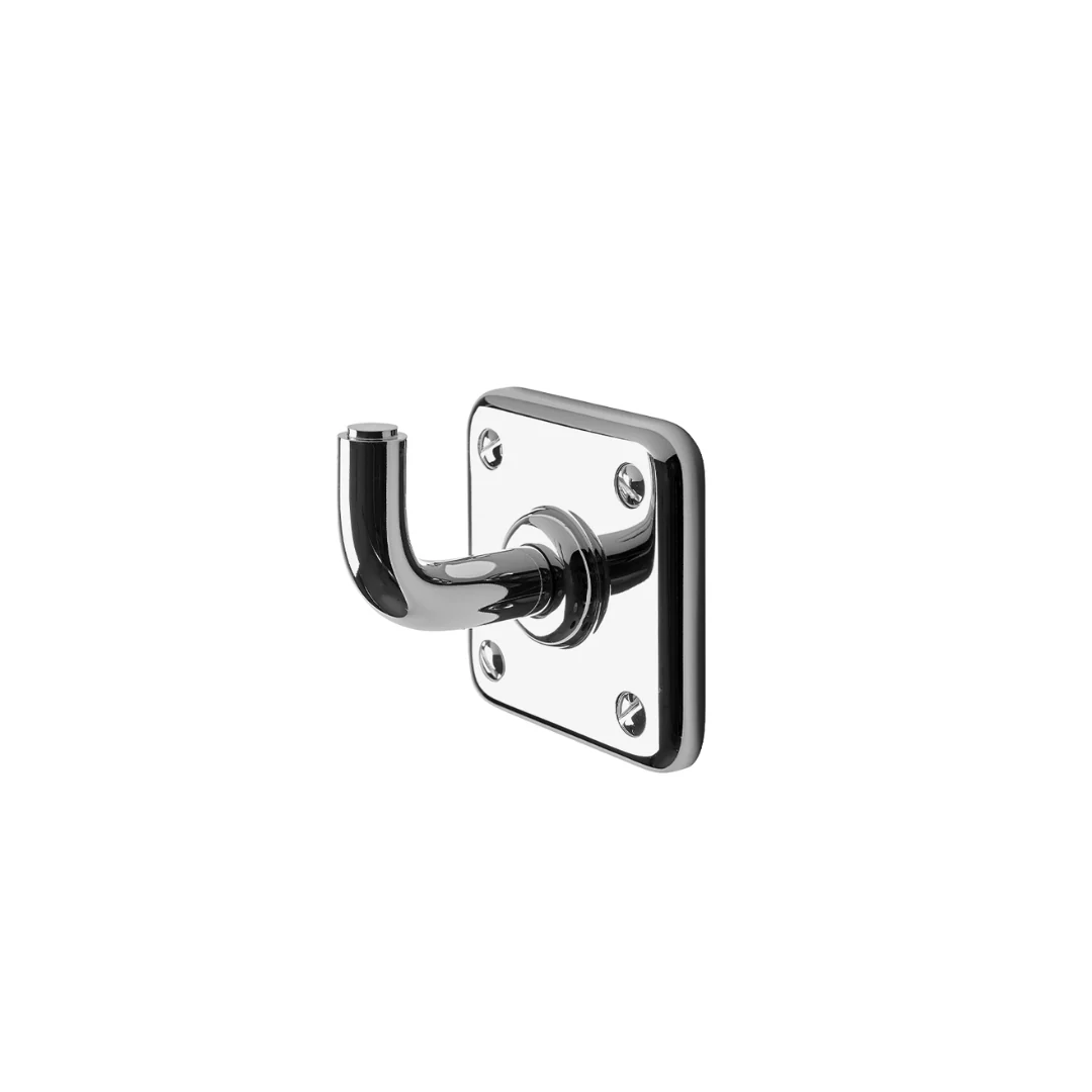 Waterworks Ludlow Single Hook in nickel, wall-mounted brass towel hook