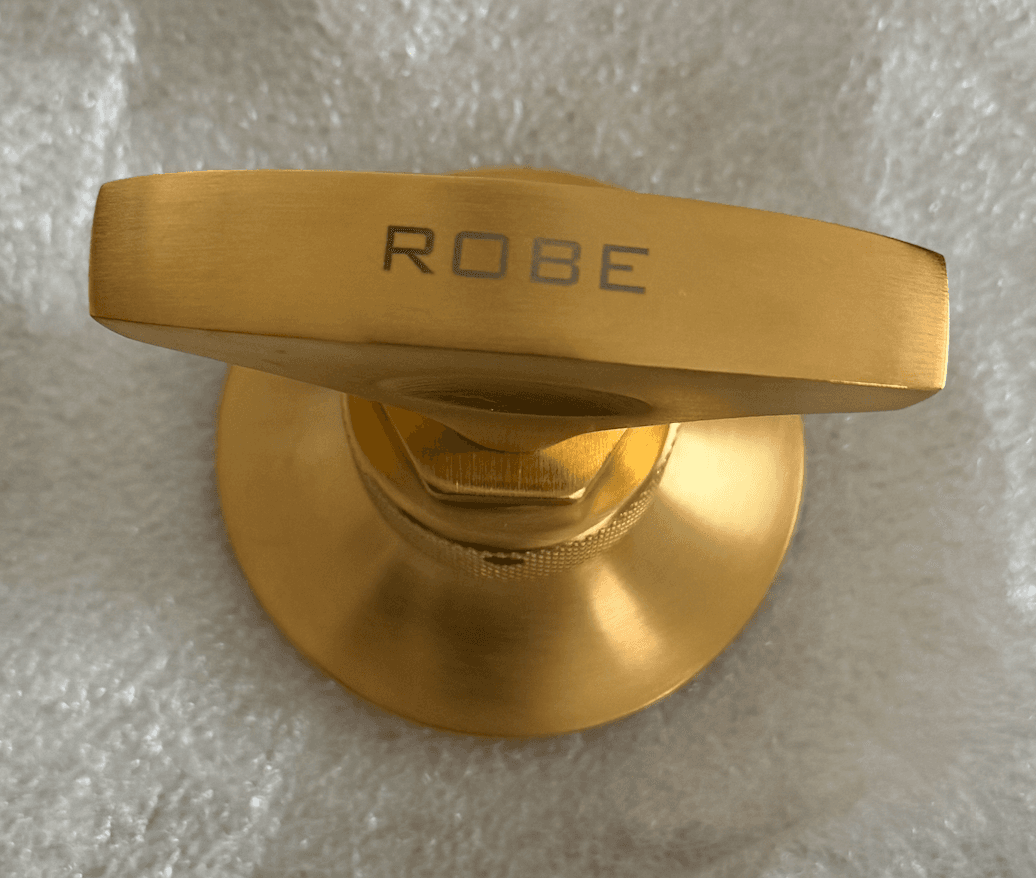 Rohl Graceline Single Robe Hook in satin gold finish, 3 inches wide