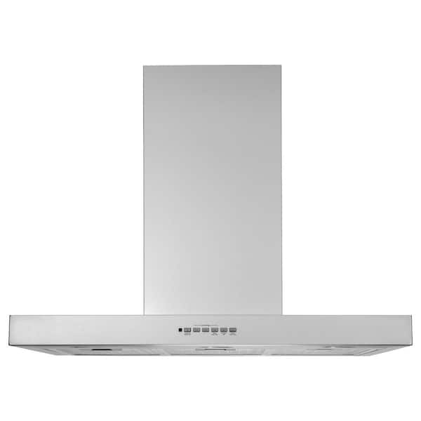 GE Profile 36-inch Smart Wall Mount Range Hood in stainless steel with LED lighting