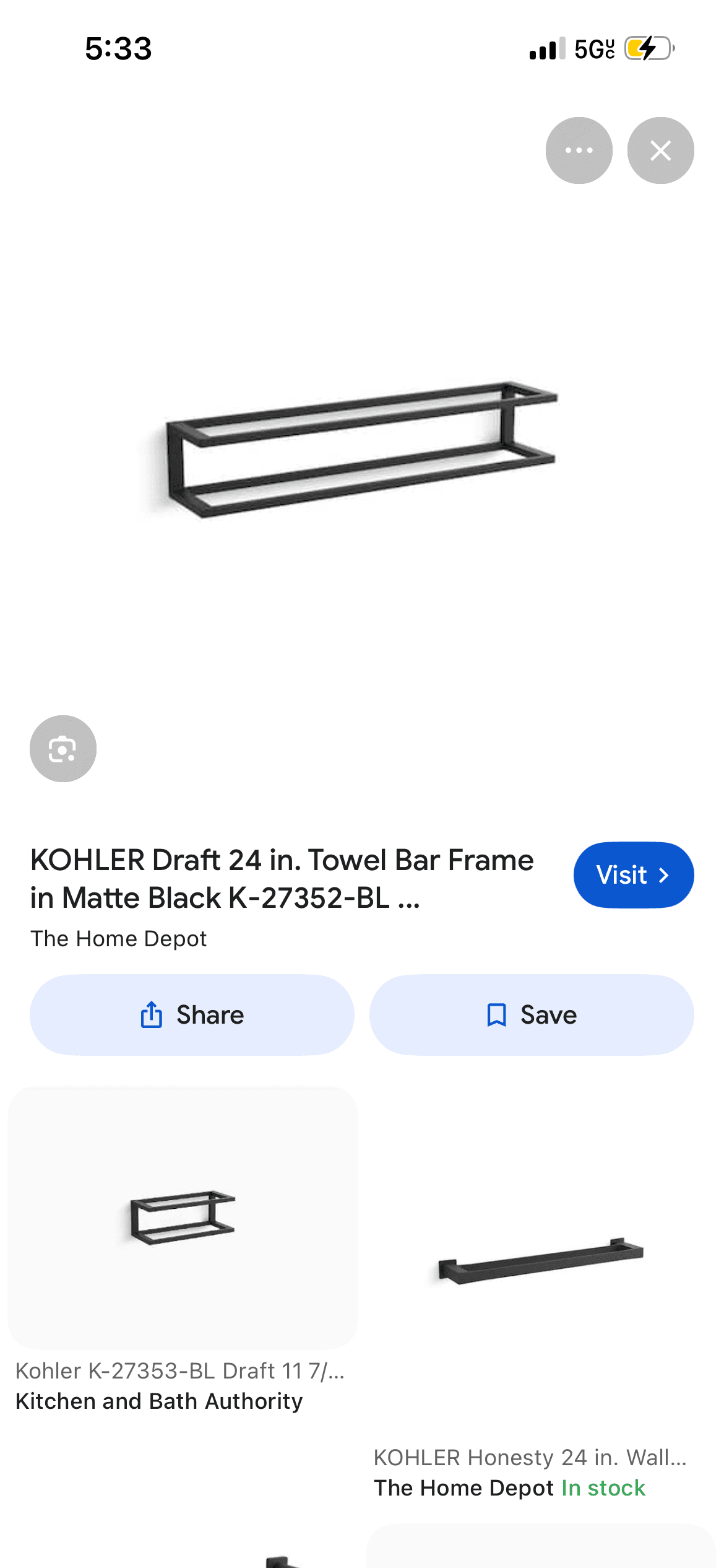 Kohler Draft 24 in. Towel Bar Frame in Matte Black
