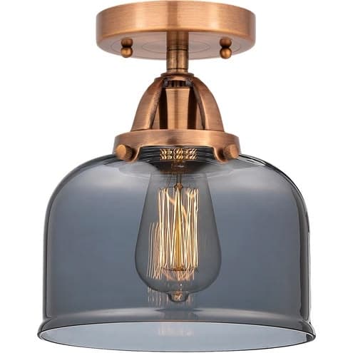 Innovations Lighting Nouveau 2 large bell semi-flush mount in antique copper with smoked glass shade