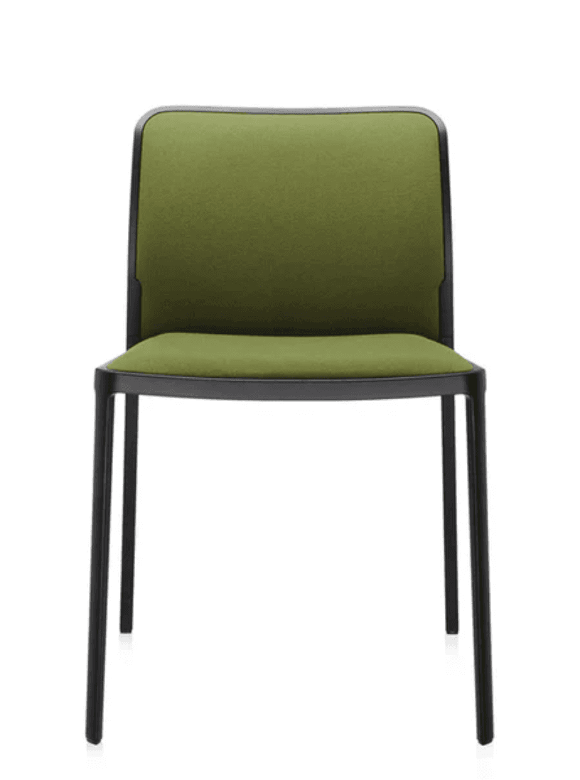Kartell Audrey Soft chair with black painted aluminum frame and acid green upholstery