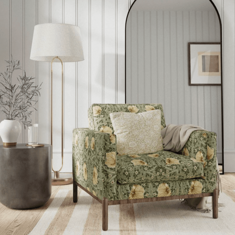 Morris & Co. Pimpernel Fabric in Bayleaf/Manila - alternate view