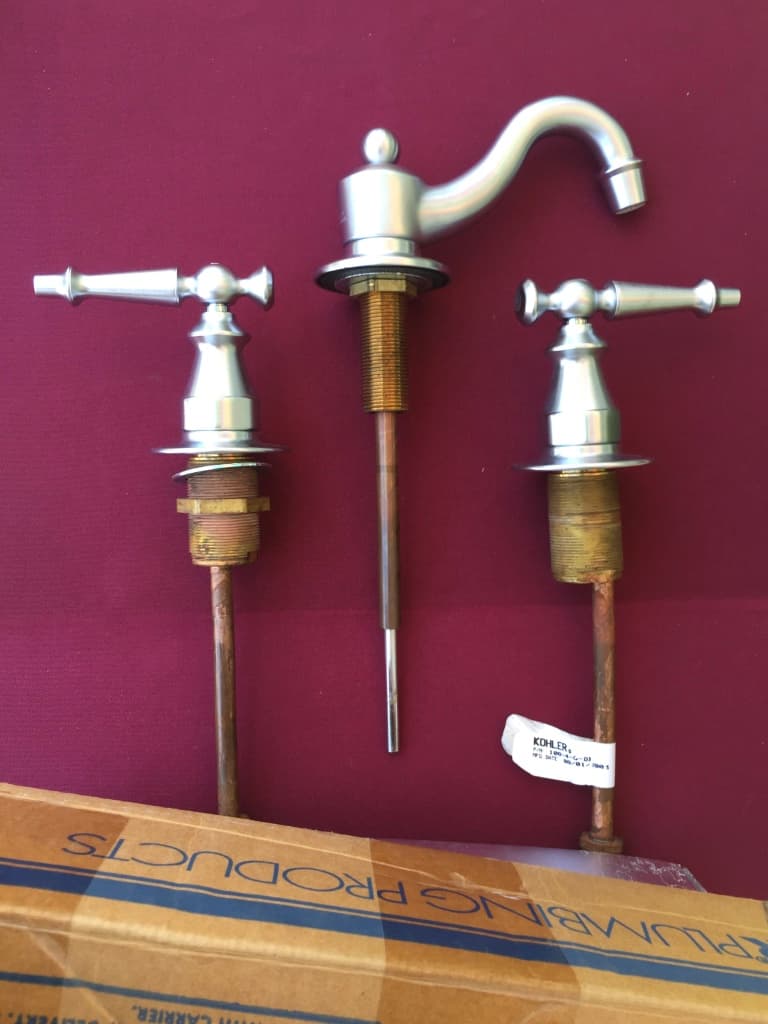 Kohler widespread lav faucet in brushed chrome. "Antique" series