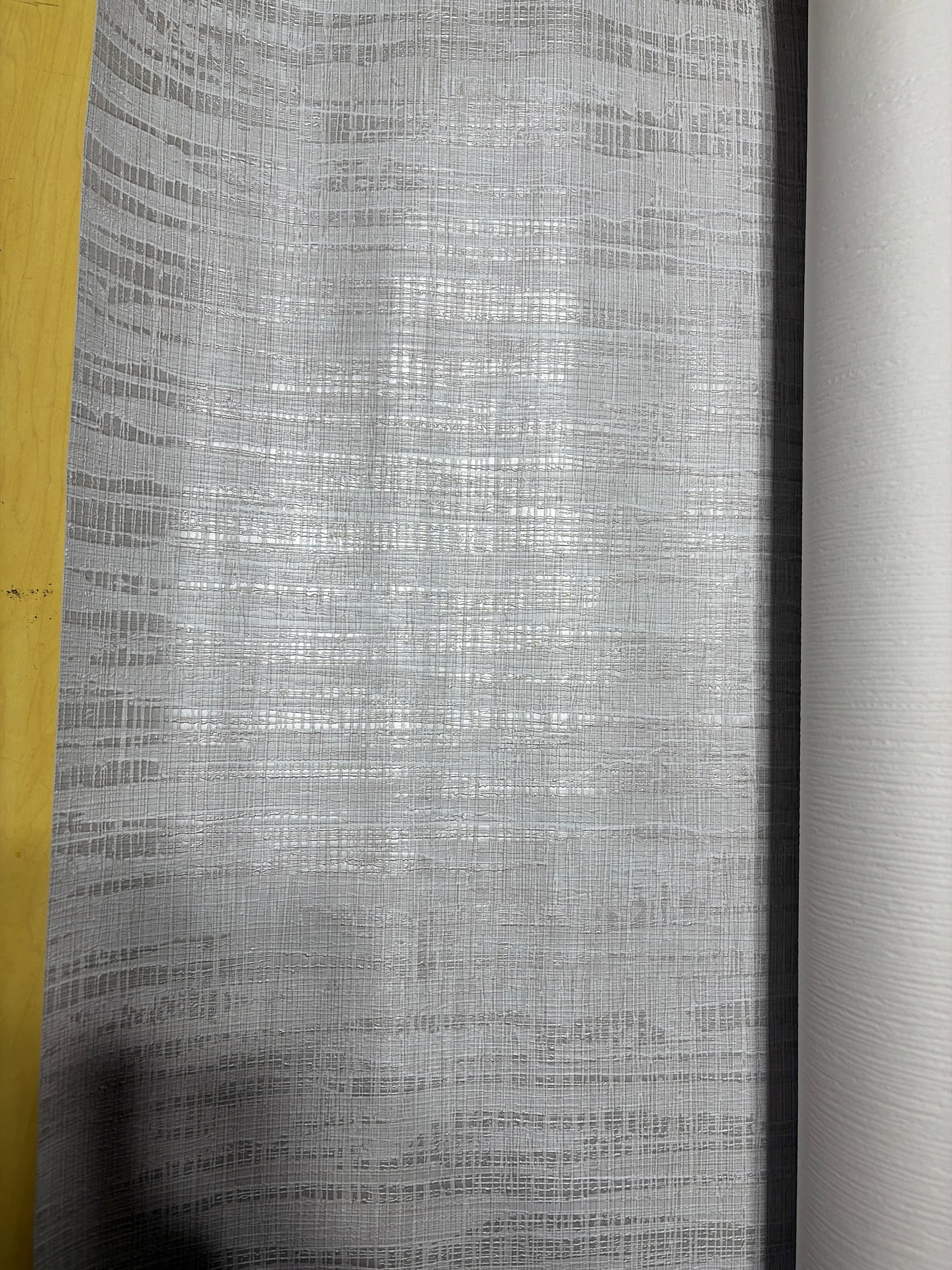 Commercial Grade Vinyl Wallpaper Roll 54" x 30 Yds – Metallic Crosshatch Weave Gray - alternate view