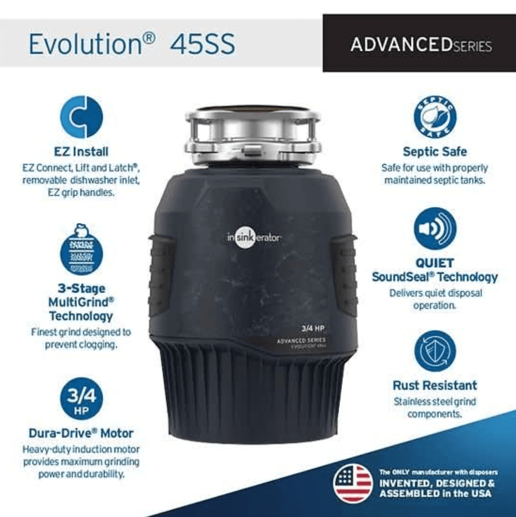 InSinkErator Evolution 45ss Advanced Series Continuous feed 3/4-HP; Model: EVOLUTION 45SS - alternate view