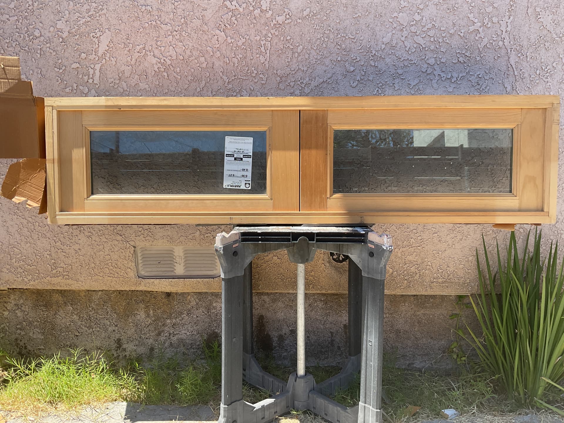 (3) New Marvin Aluminum Wood Clad Transom 72”x18” Bronze/Natural Pine - alternate view