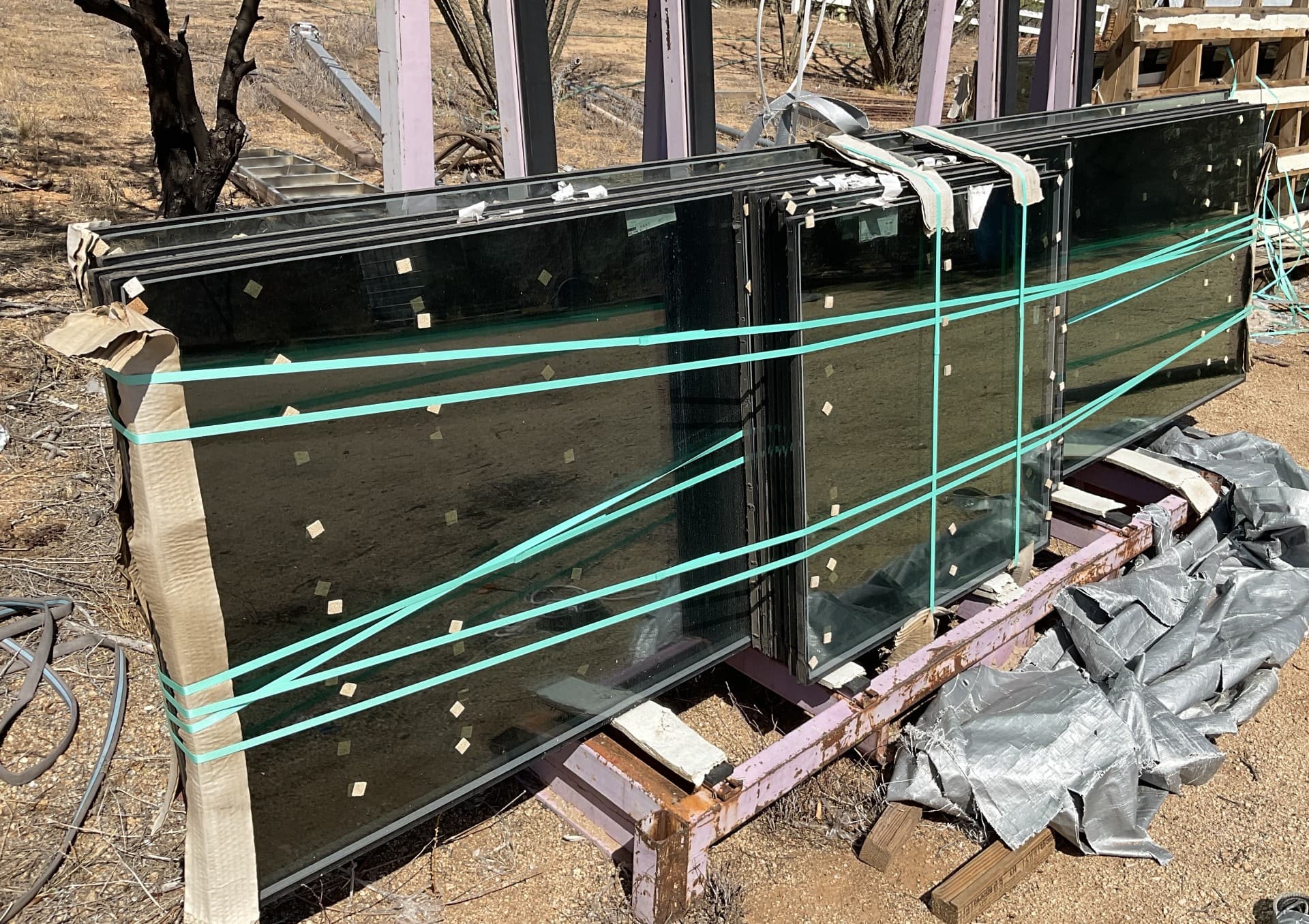 18 Large Insulated Architectural Glass Panels 11 feet x 3 feet. (1 inch) Solar Control