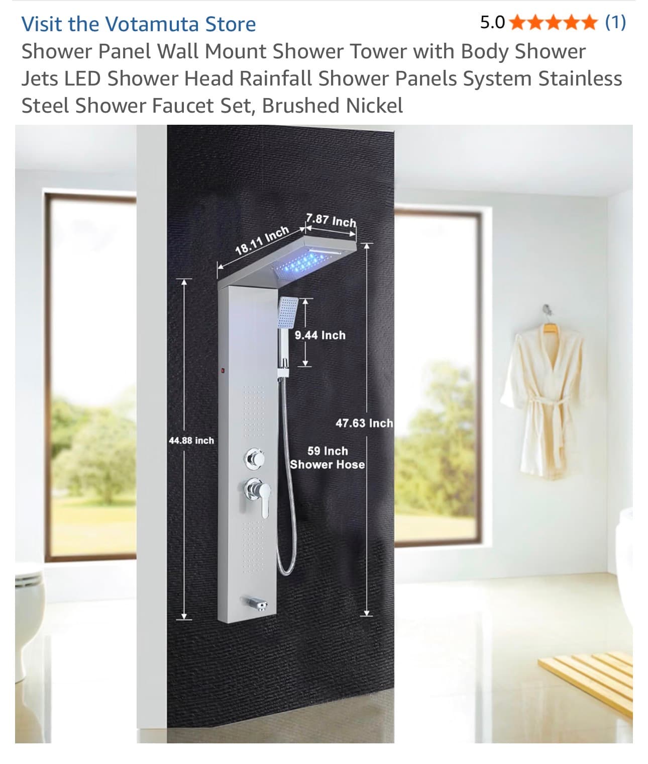 Votamuta Shower Panel Wall Mount Shower Tower with Body Shower Jets Led Shower Head Rainfall Shower