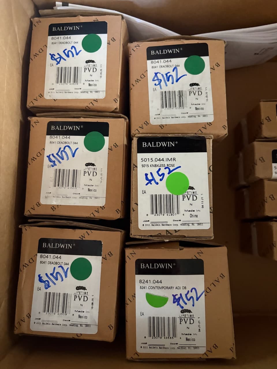 New in Box, Baldwin Brass Estate Collection Dead Bolts, Lifetime Satin Brass - 8041.044