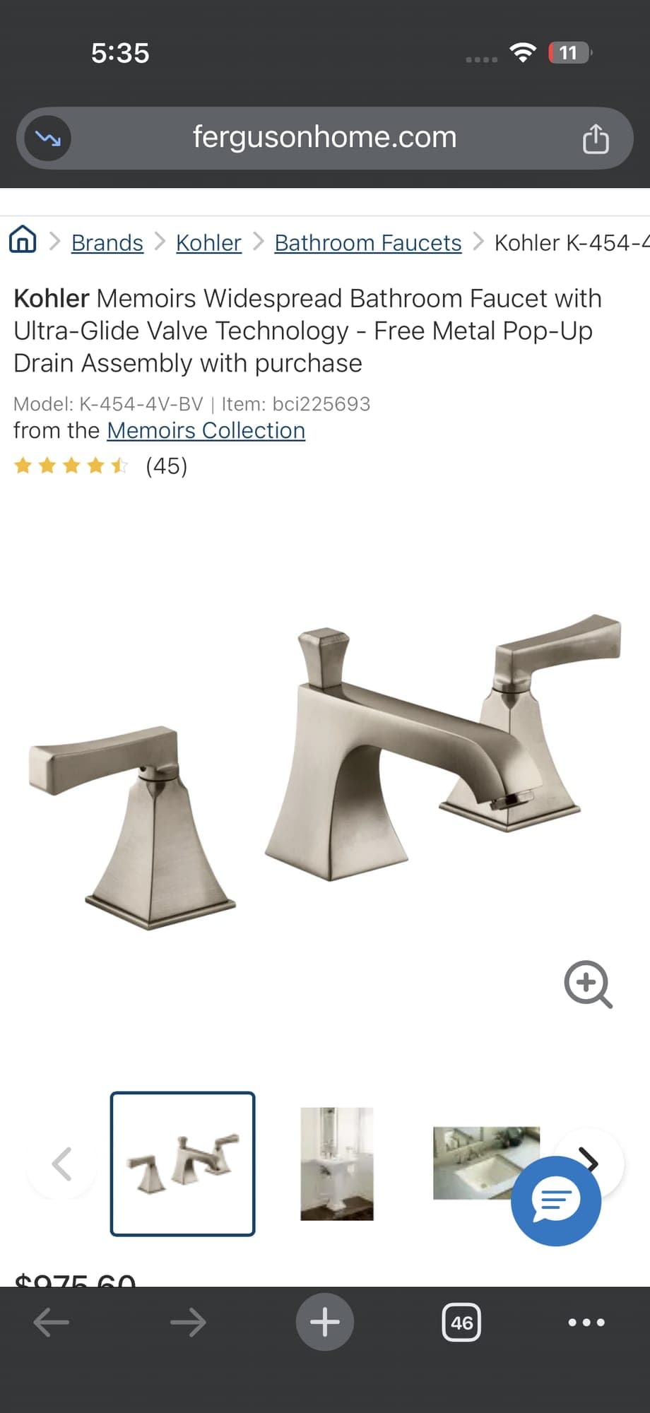 Kohler k 454 4v Bn memories widespread sink faucet