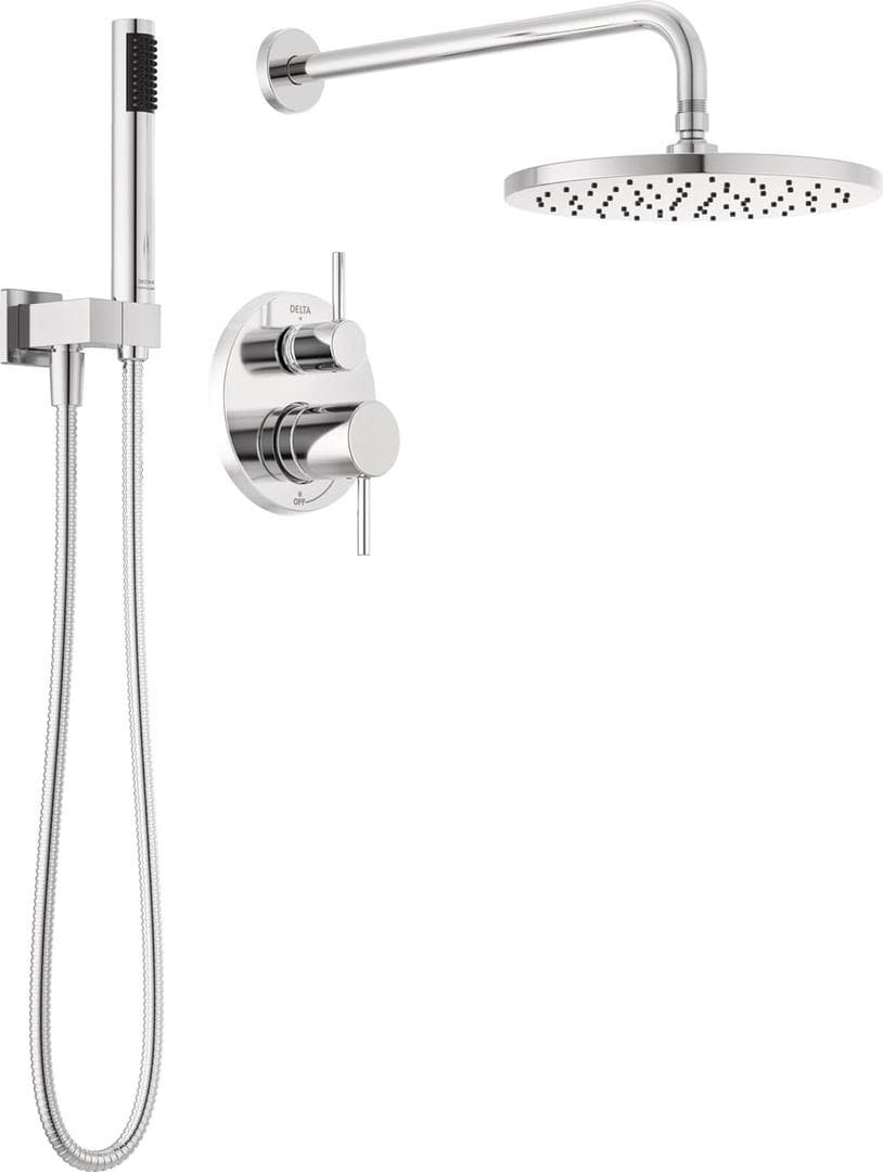 Delta Modern 14 Series Round Rain Shower System Faucet Set, Rainfall Chrome Shower Head and Handle