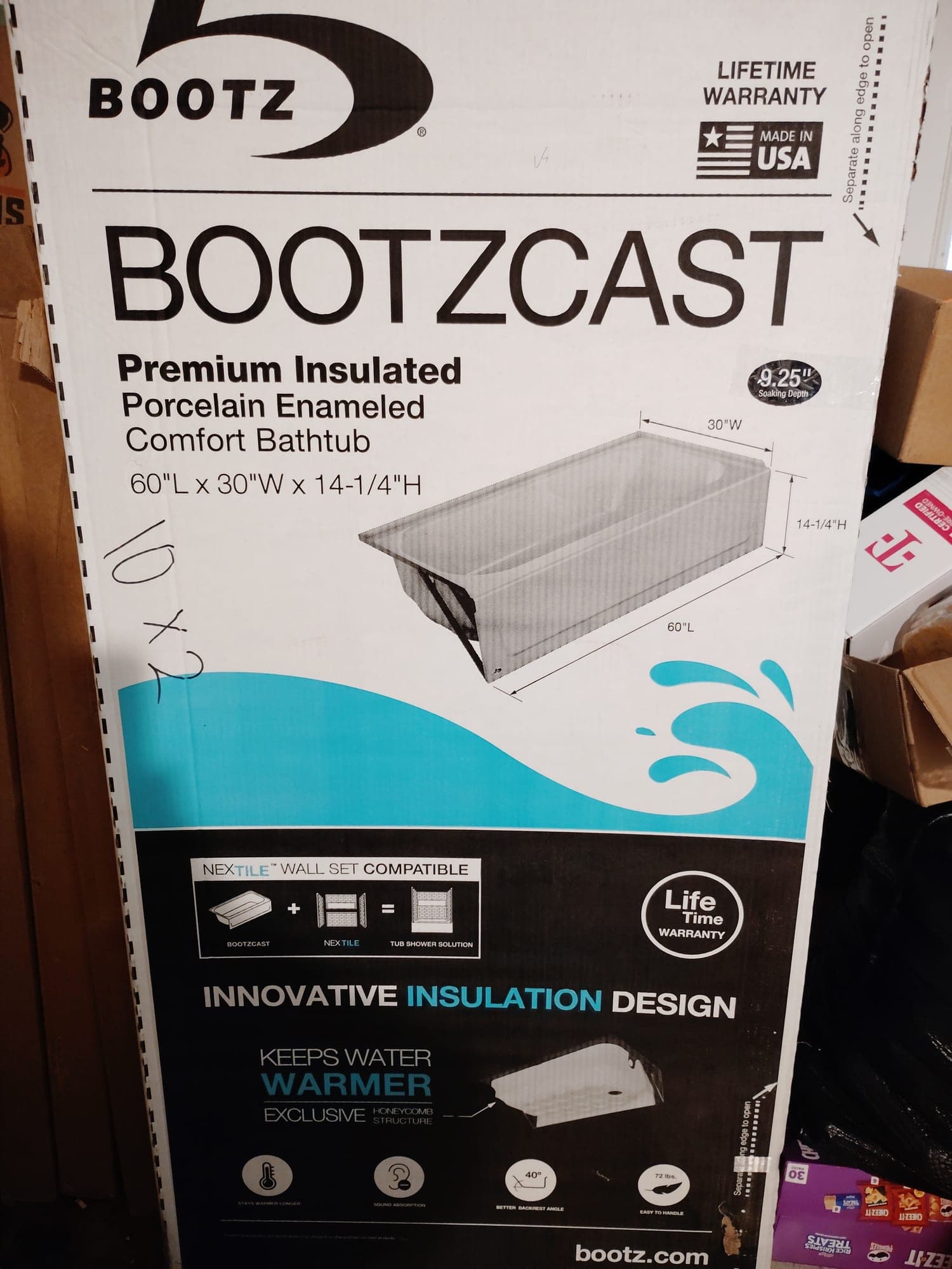 Bootz Industries Bootzcast NexTile 60 in. L x 30 in. W x 75 in. H Alcove Bathtub and Shower Stall