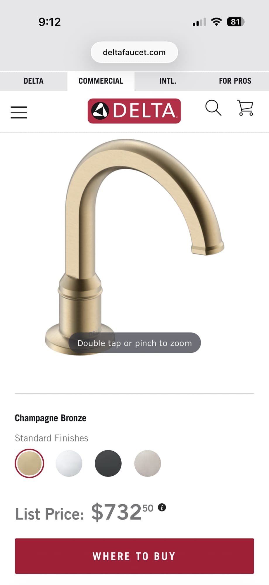 Delta Commercial Rustica Touchless Sensor Faucet – Champagne Bronze (New/Open Box)