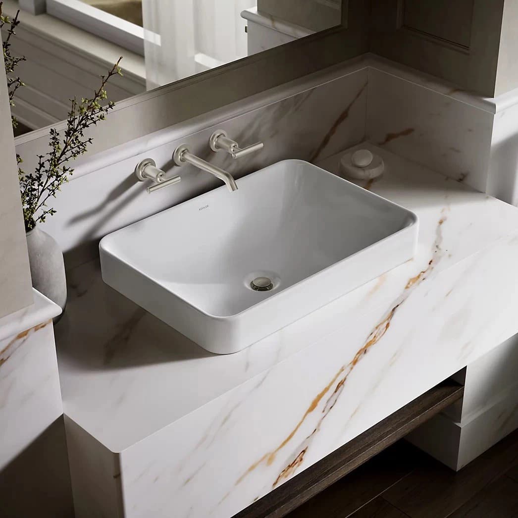 Kohler K-5373-0 Vitreous China Rectangular Vessel Sink 3-Hole Overflow White