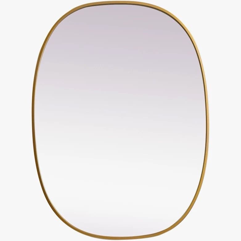 Oval Framed Wall Mirror 27 x 36 in Brass Finish Metal, Wall Mount, MR2B2736BRS
