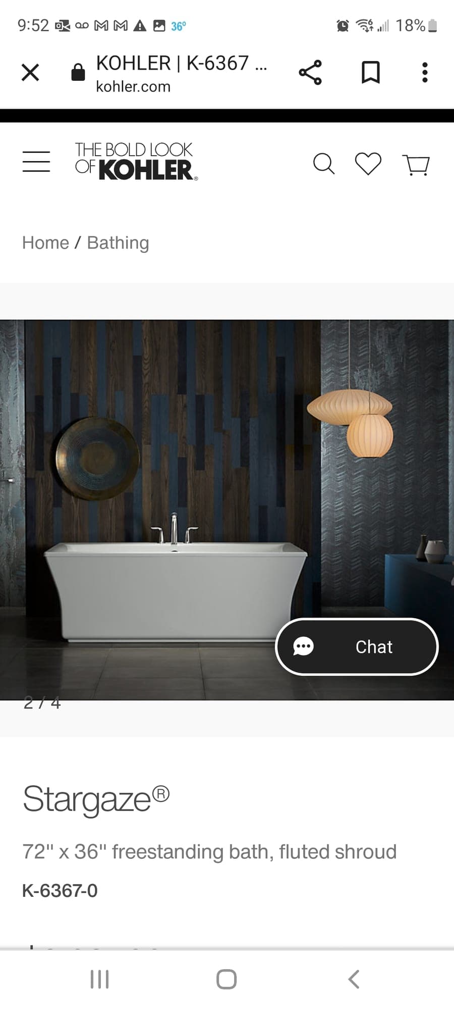 Kohler Stargaze 72-inch freestanding bathtub