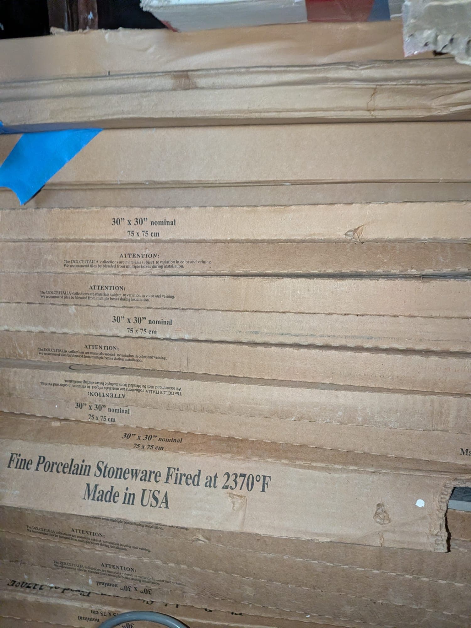 30 boxes of 30" x 30" Dolce Italia porcelain tiles