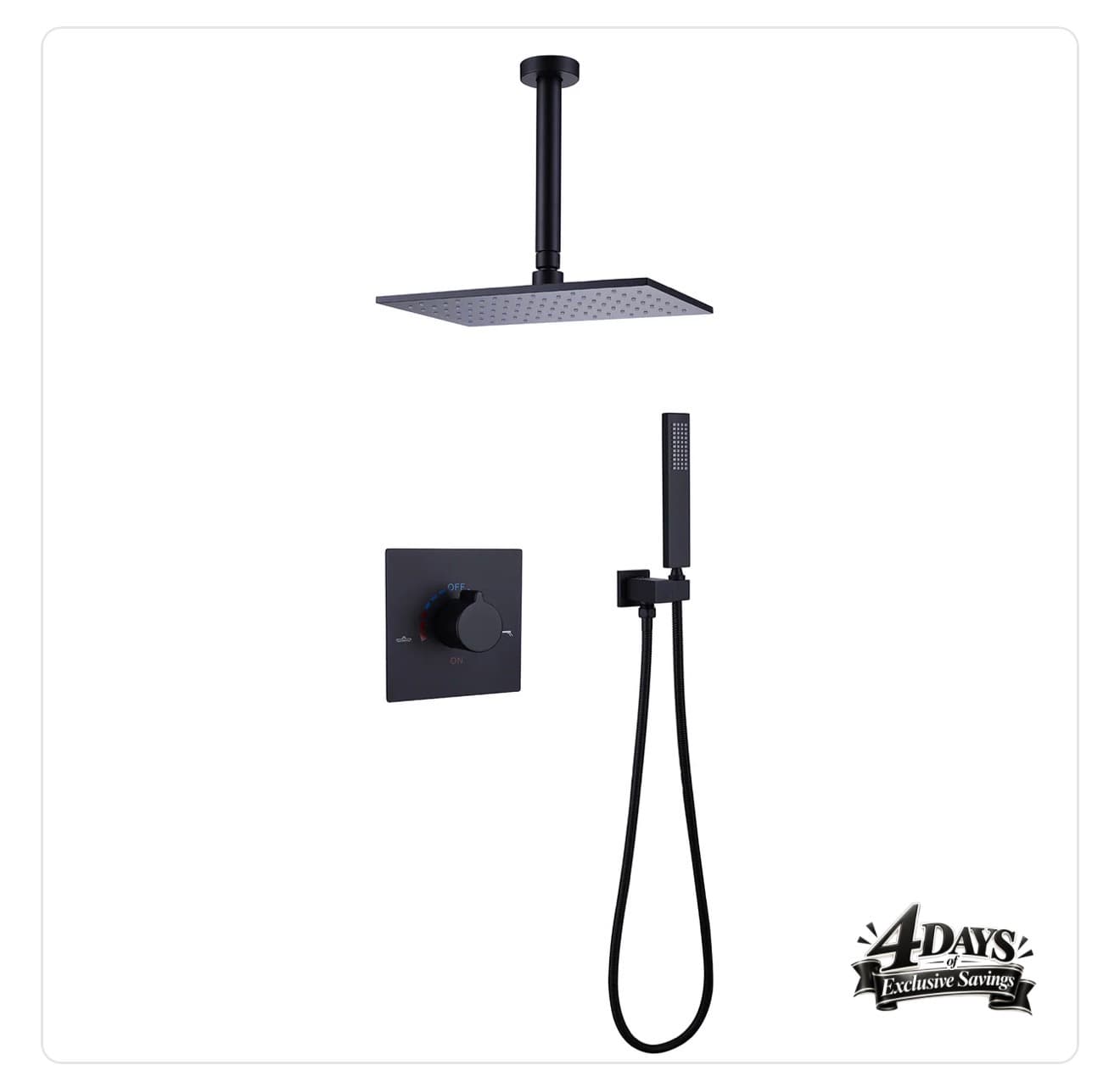 Matte Black Rainfall Shower System with Handheld Sprayer