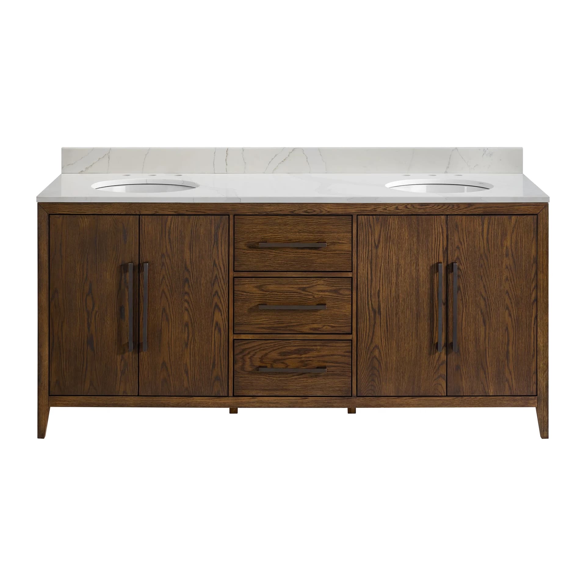 72" Double Bathroom Vanity Brown Oak Frame with Calacatta Gold Quartz Top