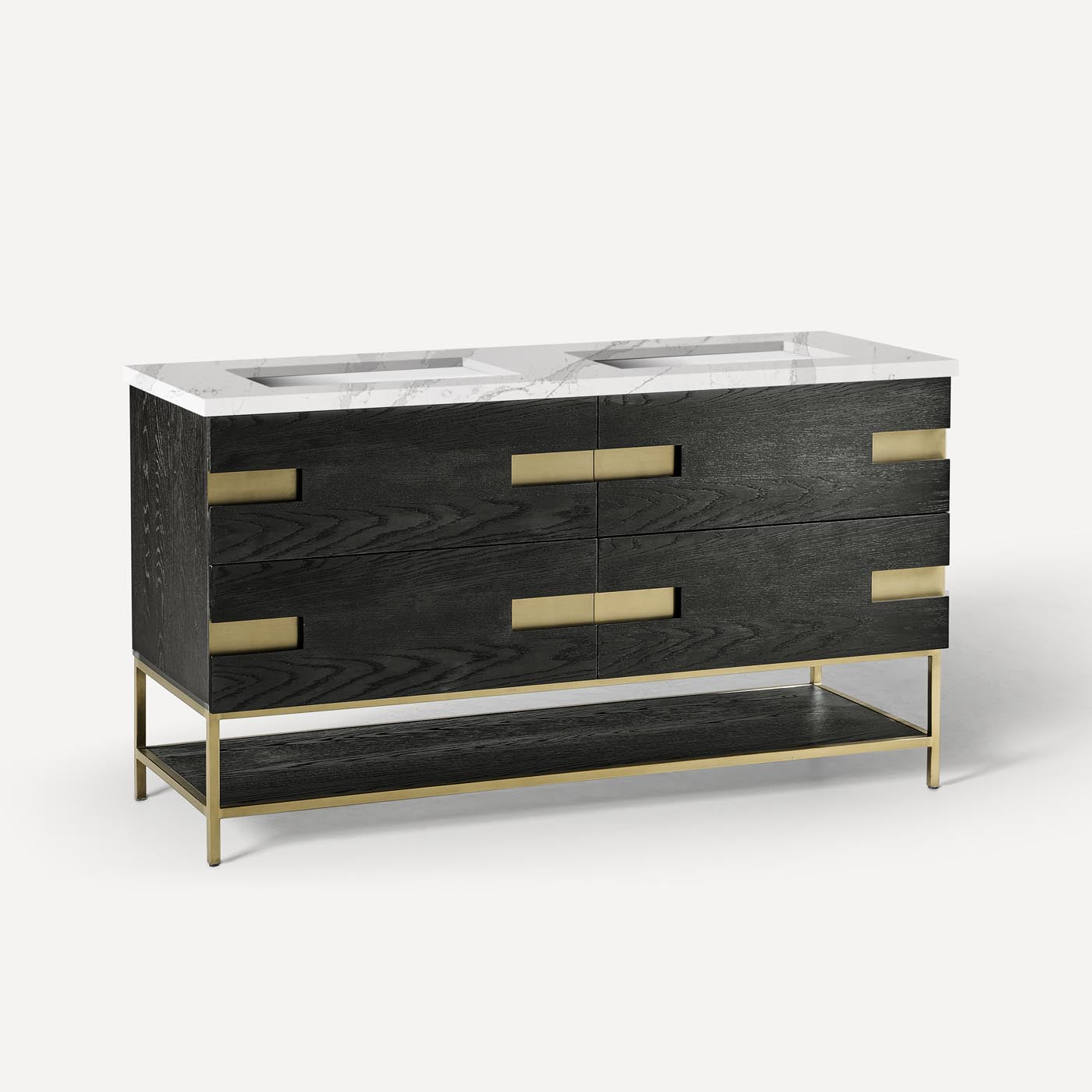 Robern | Sendai Vanity 59 x 32-7/8 x 22-1/2" M Black Oak w Aged Brass No Top