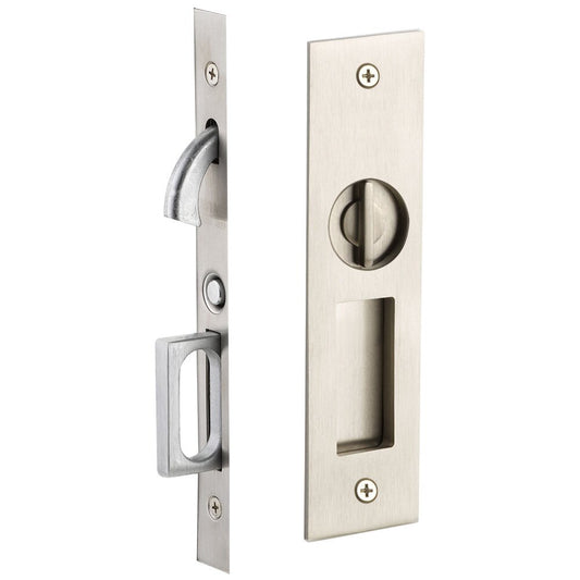 Emtek | Narrow Modern Rectangular Mortise Pocket Door Lock 2"×7¼" Privacy Satin Nickel