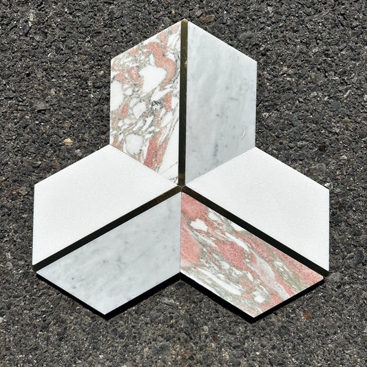 Soho Studio | Carraway Rosa Polished Marble and Brass Mosaic Tile