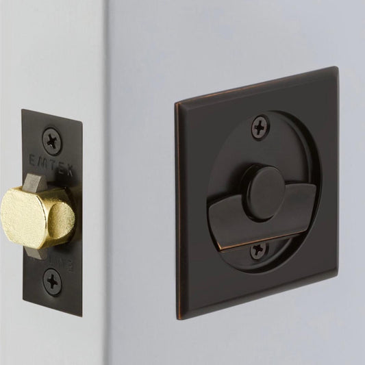 Emtek | Tubular Pocket Door Lock (Square Privacy, Oil Rubbed Bronze (US10B))