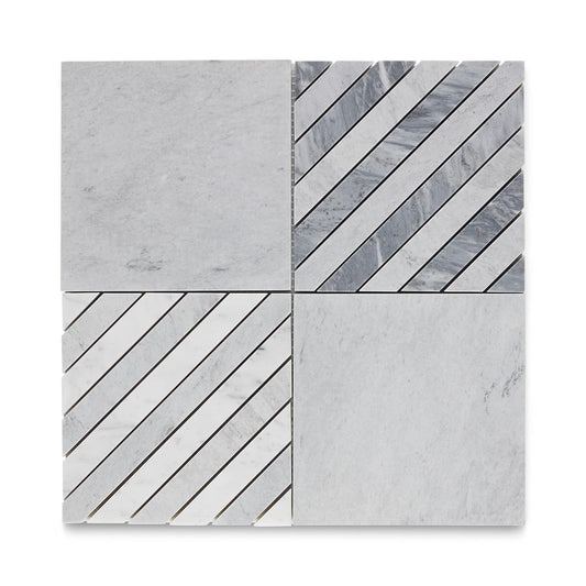 Ann Sacks | Liaison Tuxedo Check Stone Mosaic Tile White Blend