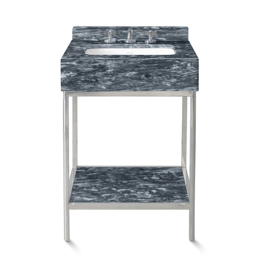 Ann Sacks | Cornell 24" Catia Black Marble Vanity 1-Shelf Polished Steel w/ Sink