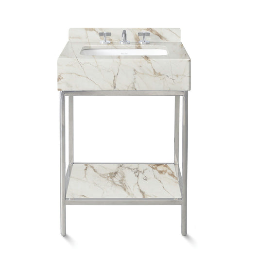 Ann Sacks | Cornell 24" Calacatta  Marble Vanity 1-Shelf Polished Steel w/ Sink