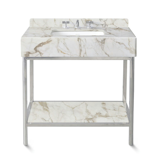 Ann Sacks | Cornell 36" Calacatta Marble Vanity 1-Shelf Polished Steel w/ Sink